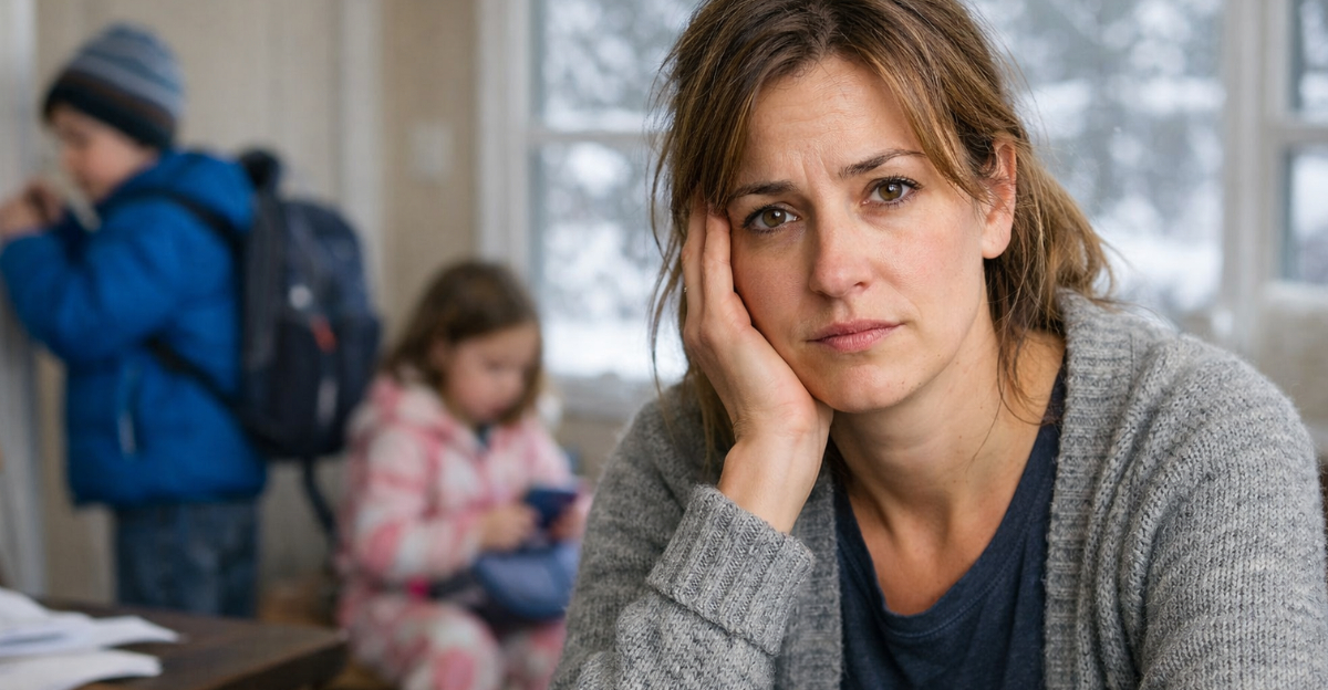 Woman Snow Day With Kids