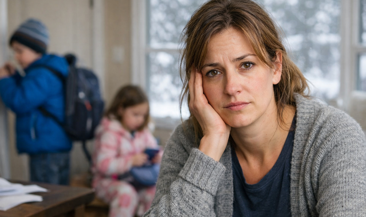 Woman Snow Day With Kids