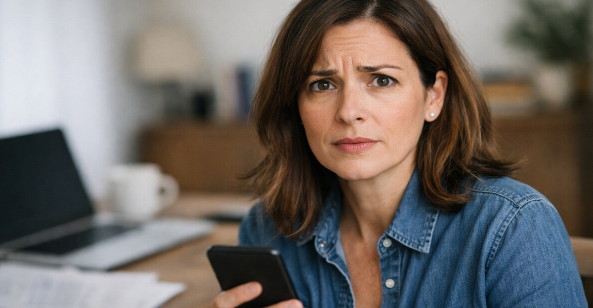 concerned woman holding phone