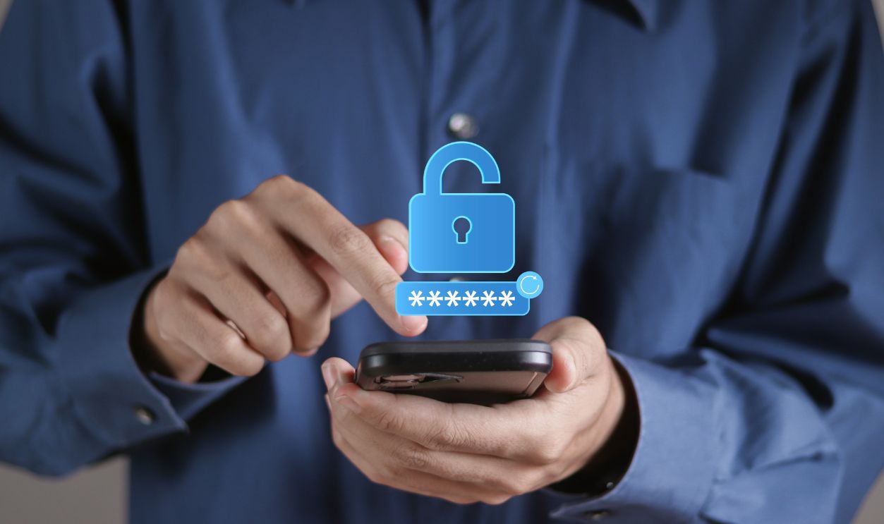 Password reset concept. Information protection and security. Person using smartphone to reset password. Update personal data, Getting a new username and password for account.