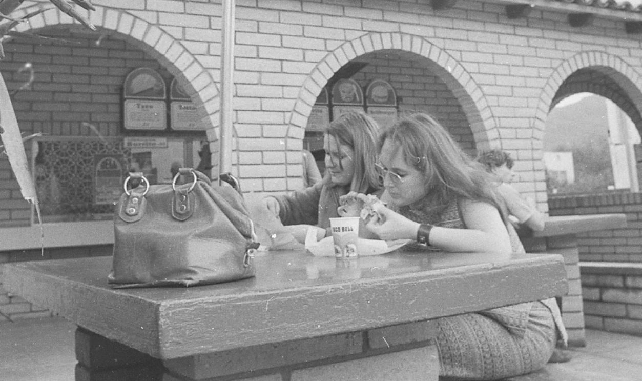 Feb. 27, 1973: Two women eat at a Taco Bell in Mill Valley.