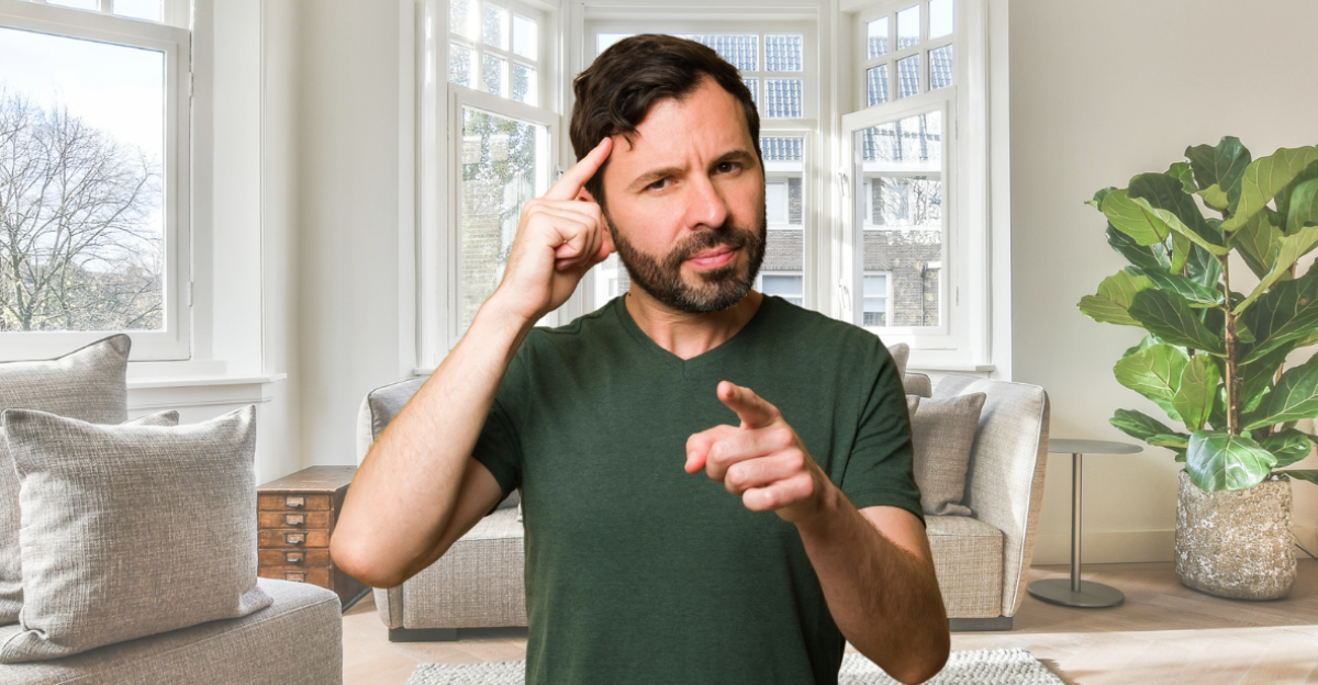 Smart man pointing to his head