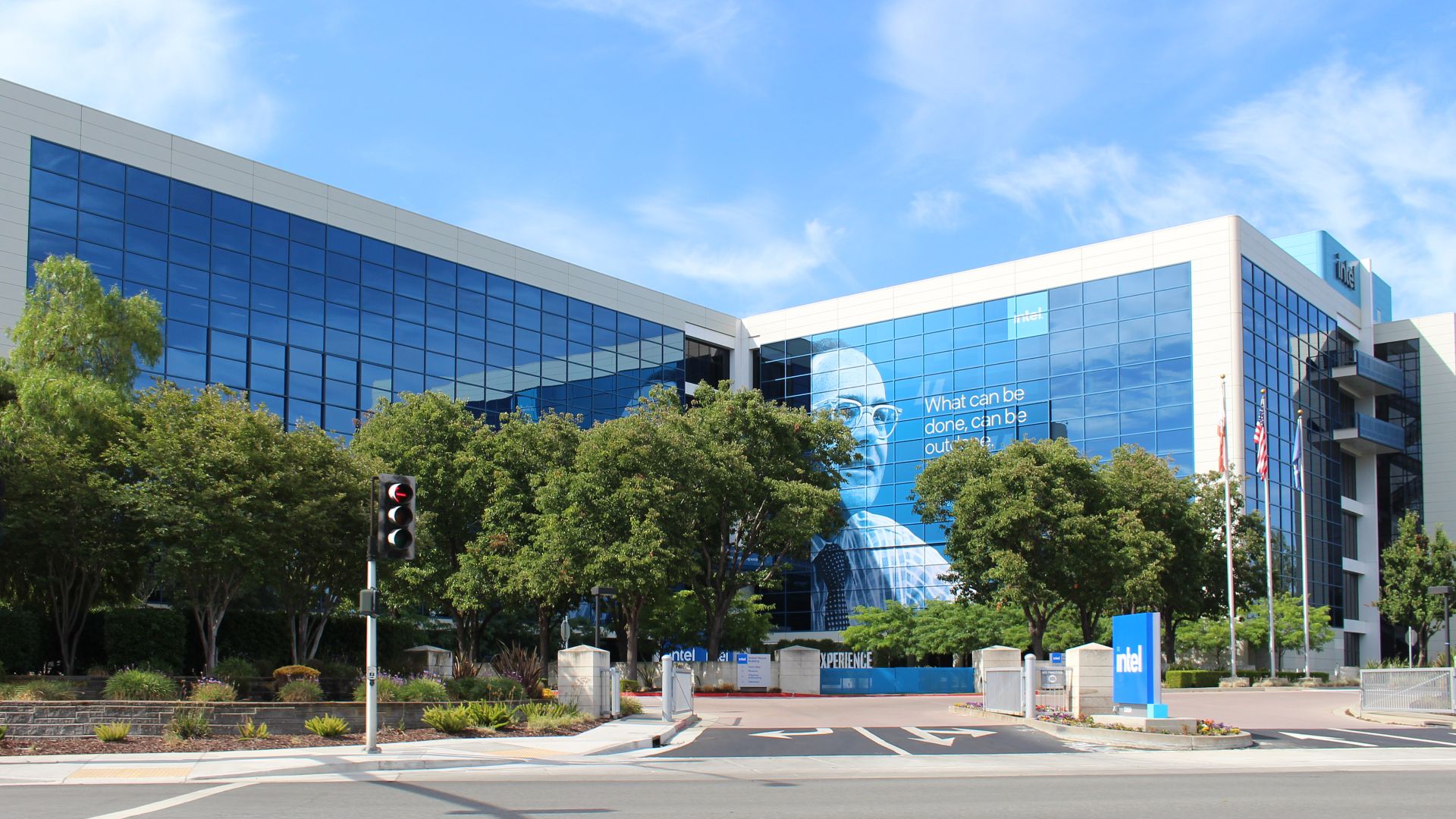 Intel headquarters at 2200 Mission College Boulevard in Santa Clara, California. Photographed by user Coolcaesar on July 23, 2023.