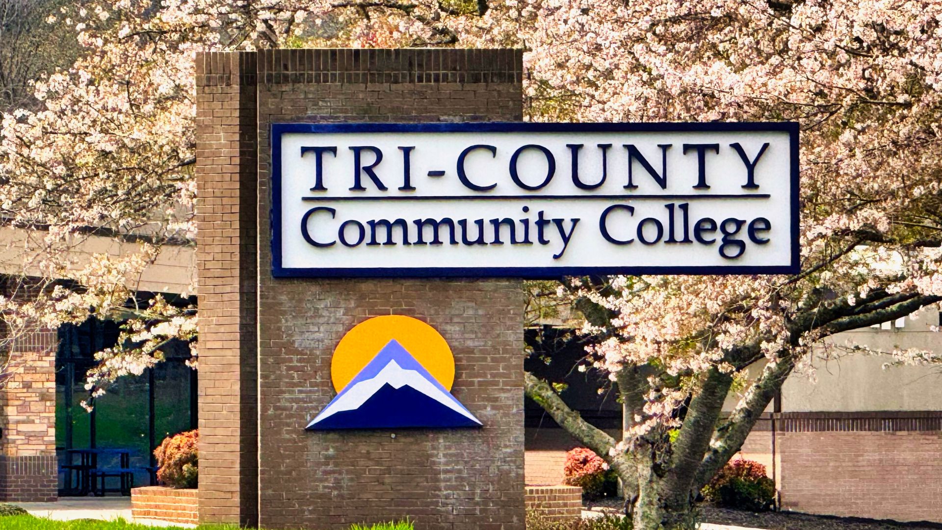Tri-County Community College campus sign in Peachtree, North Carolina