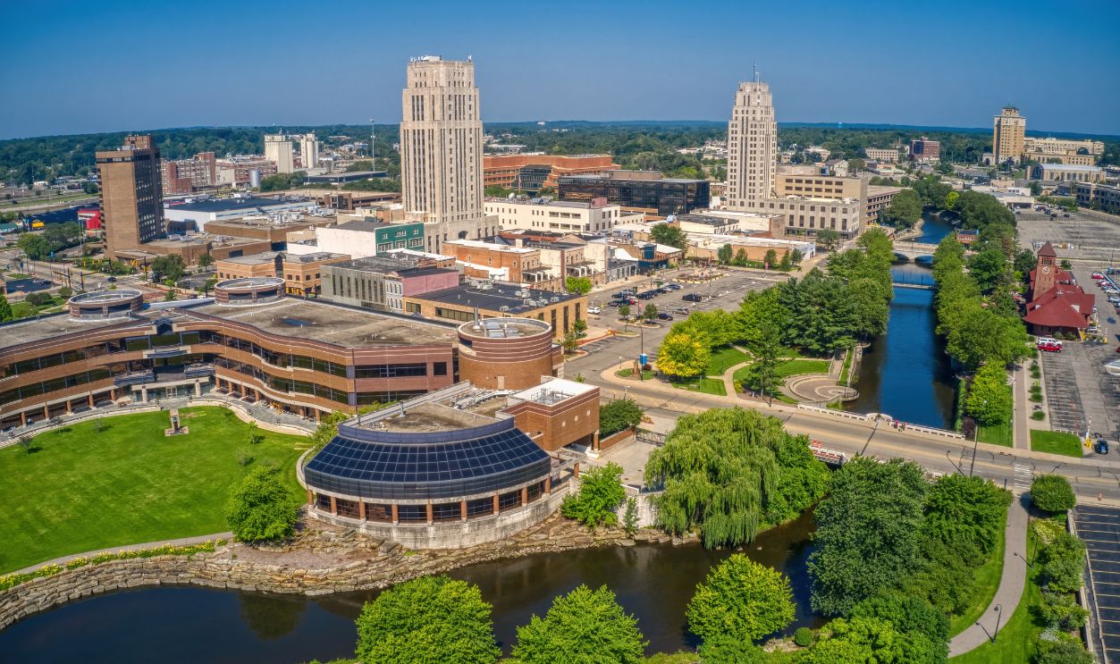 Aerial View of Battle Creek, Michigan during Summer