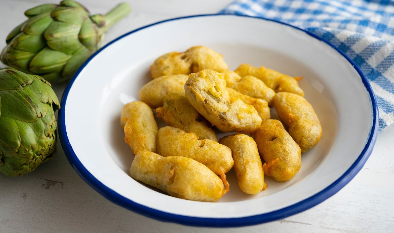 Breaded artichokes cover. Typical Spanish vegan tapas.