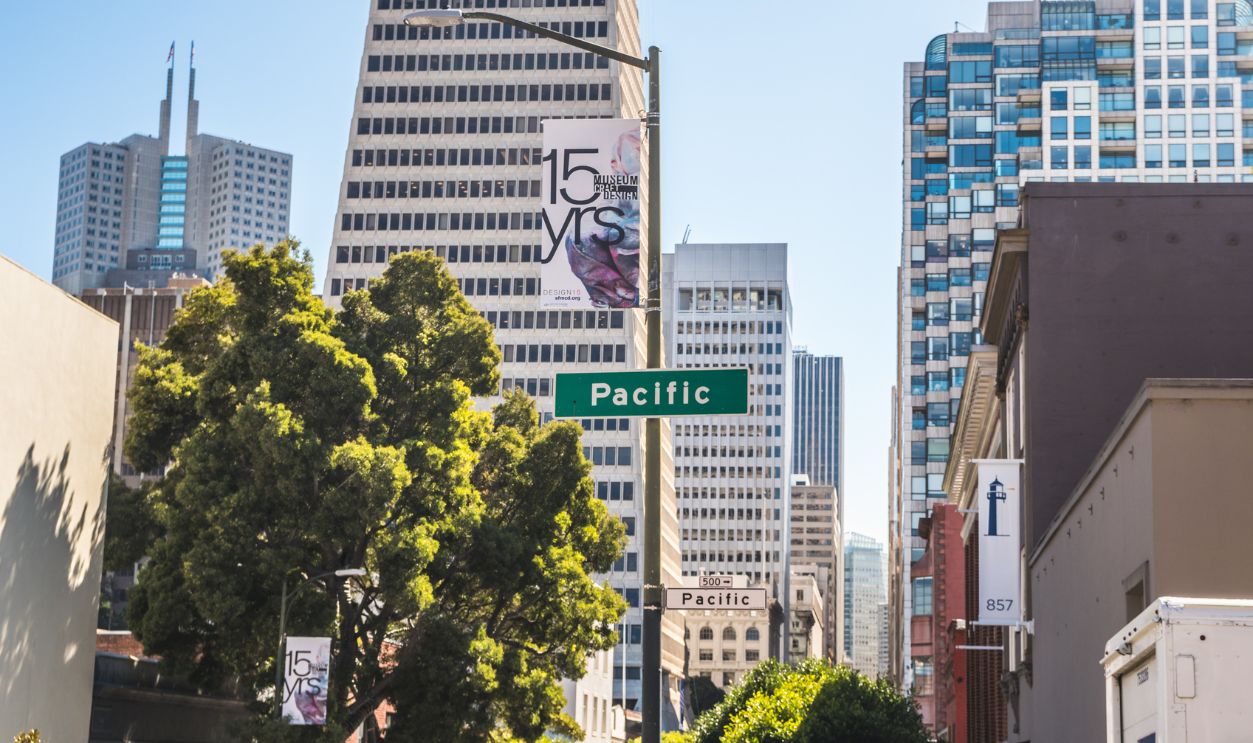 San Francisco, California, USA - MARCH 15 2019: View of the San Francisco streets close to the Financial District
