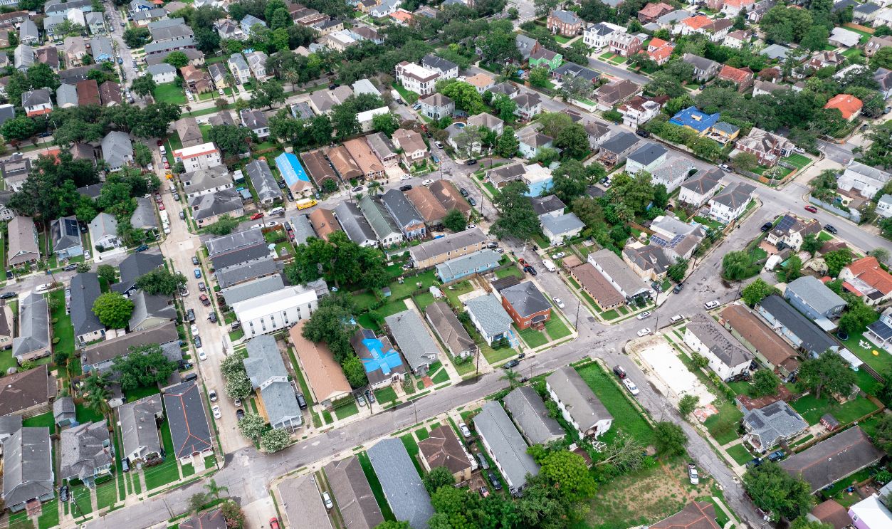 Shutterstock-2326658423, Aerial view of New Orleans suburb, Louisiana, USA