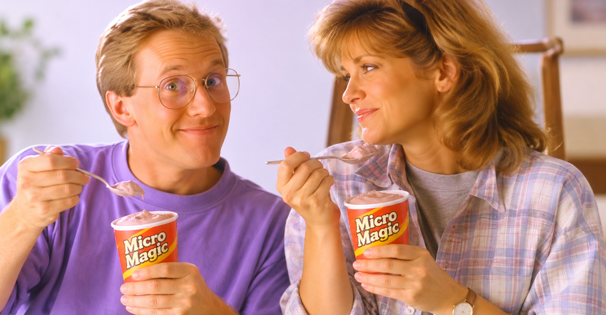 AI-generated image of a man and woman holding Micro Magic's frozen milkshakes