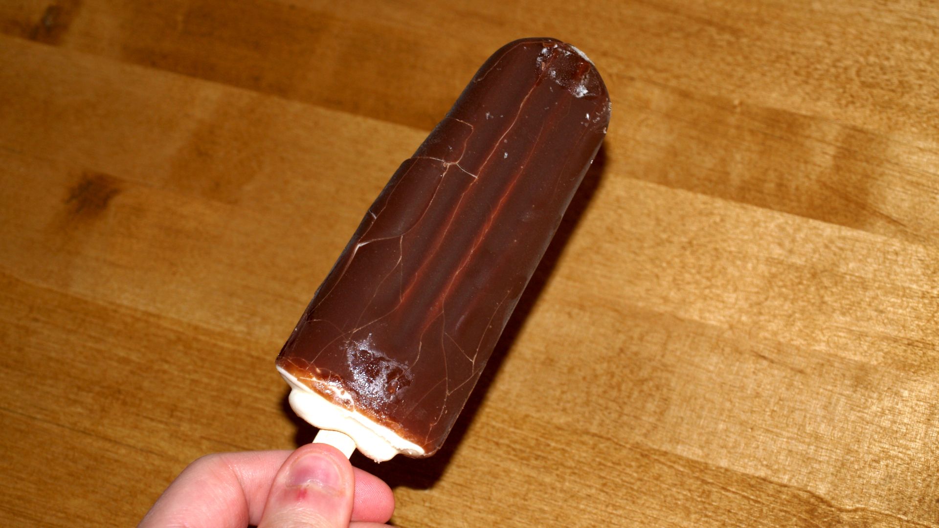 Chocolate vanilla ice cream bar.