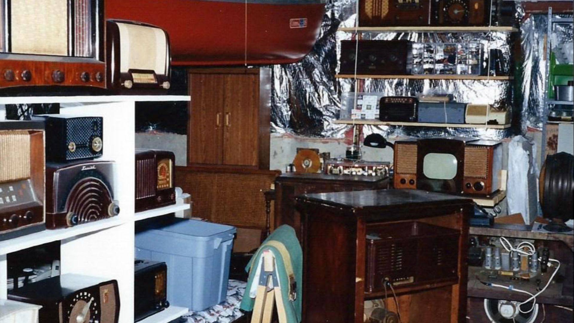 Vintage Radio Workshop & Store Room (and a Canoe Hanging from the Ceiling)