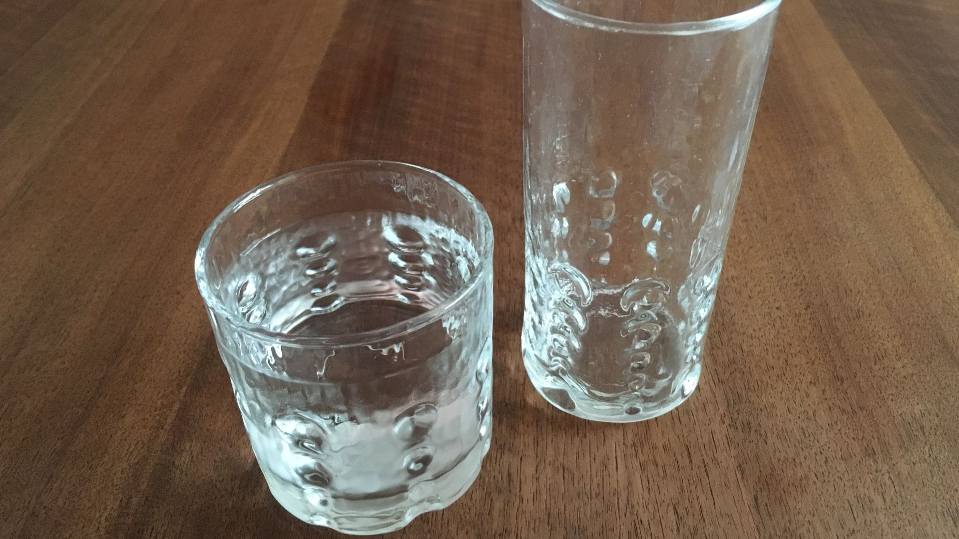 A set of 1970s drinking glasses (longdrink glass and water glass?), distributed at BP gas stations in Belgium.