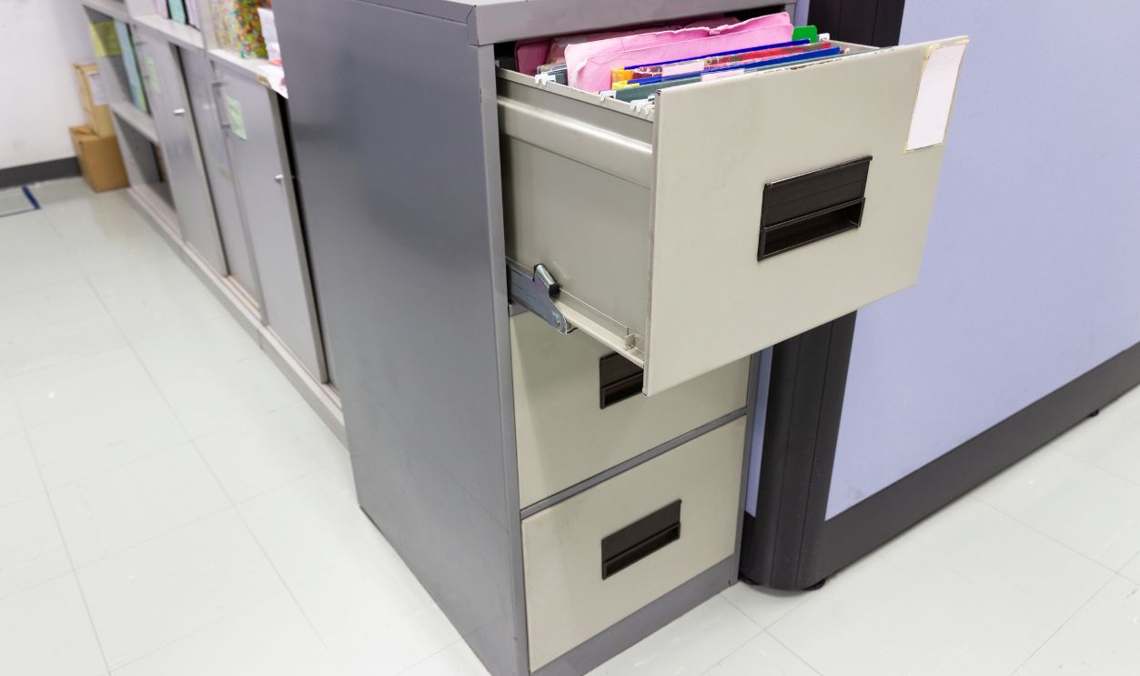 file folder documents In a file cabinet retention concept business office equipment