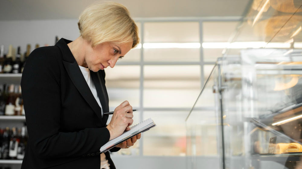 Mature blonde business woman at work