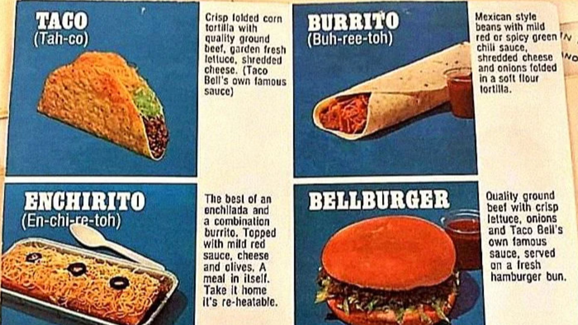1972 Taco Bell menu