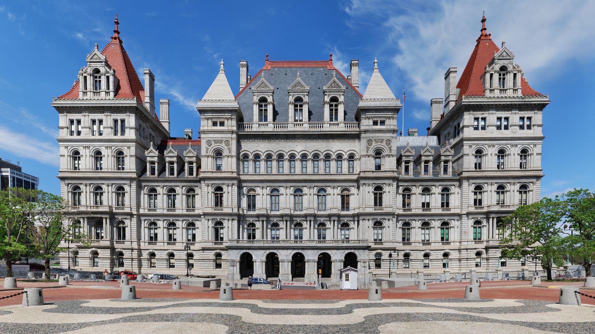 New York State Capitol viewed from the south, located on the north end of the Empire State Plaza in Albany, New York