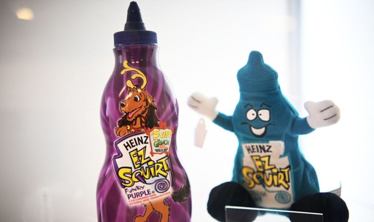Heinz EZ Squirt Ketchup (2000-2006) is seen on display during a preview of the Museum of Failure in Washington, DC on September 6, 2023. The museum, launched in Sweden in 2017, will open in Washington, DC, on September 8, 2023, featuring over 159 products and services that ultimately failed, but eventually paved the way for other great inventions.