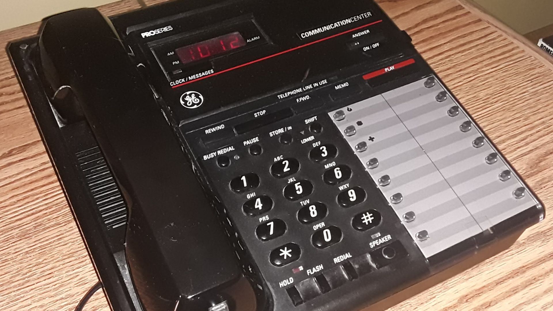 A General Electric corded telephone with a built-in microcassette answering machine