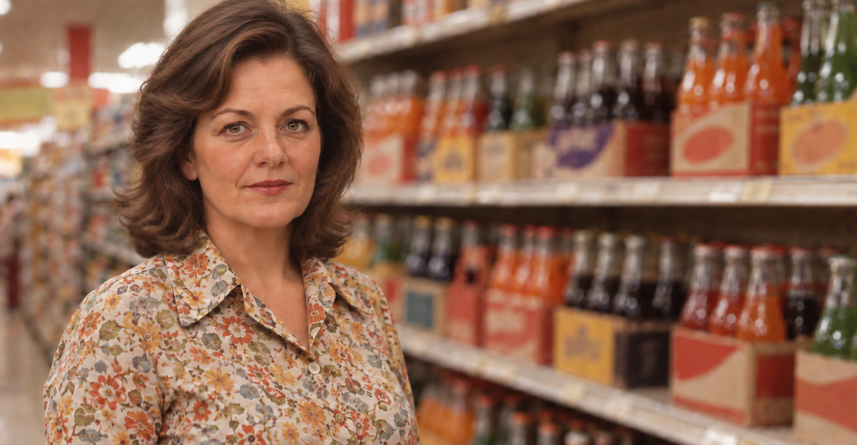 Woman in 1970s Grocery Store Soda Aisle