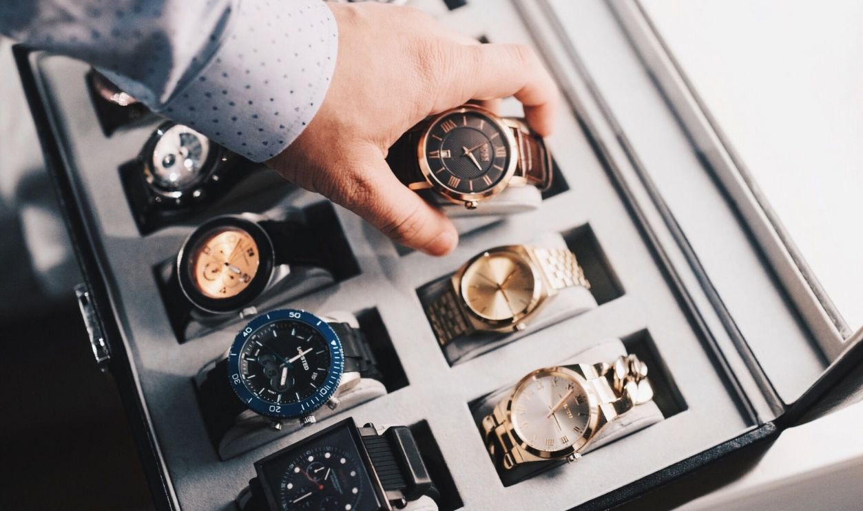 A sophisticated display of luxury watches in an elegant case