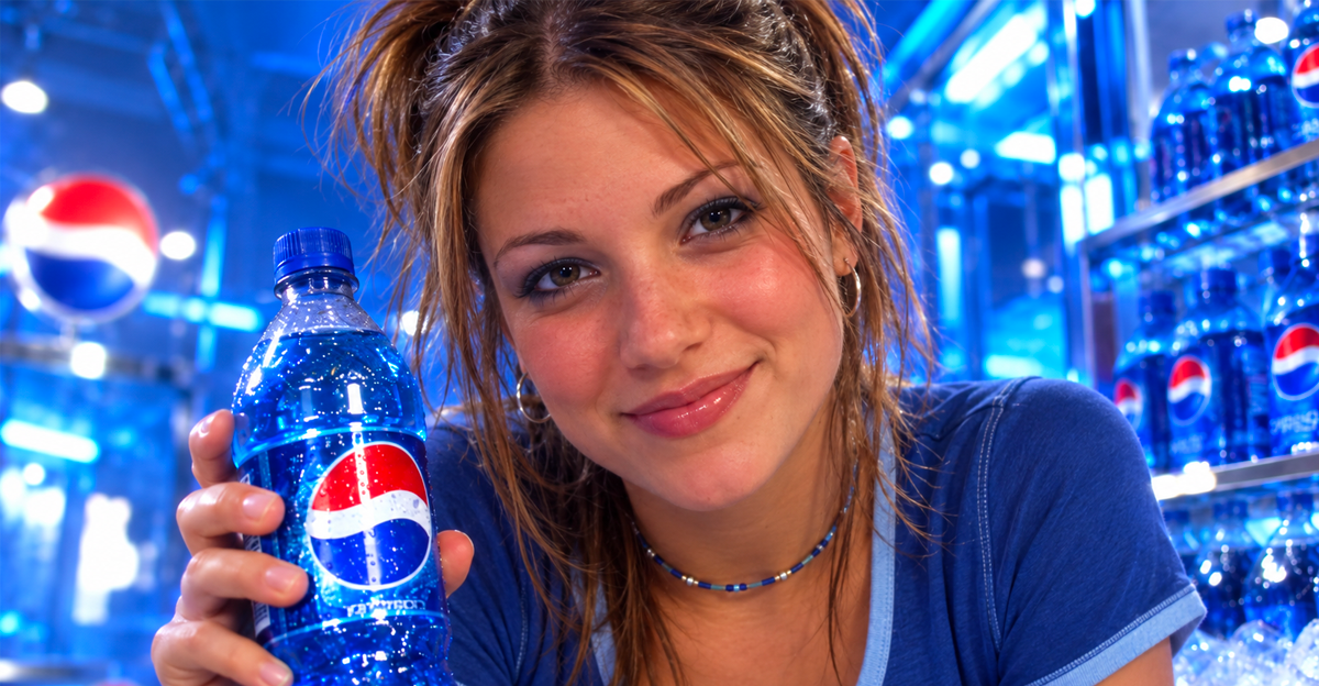 Young woman in a 2000s-era Pepsi Blue commercial