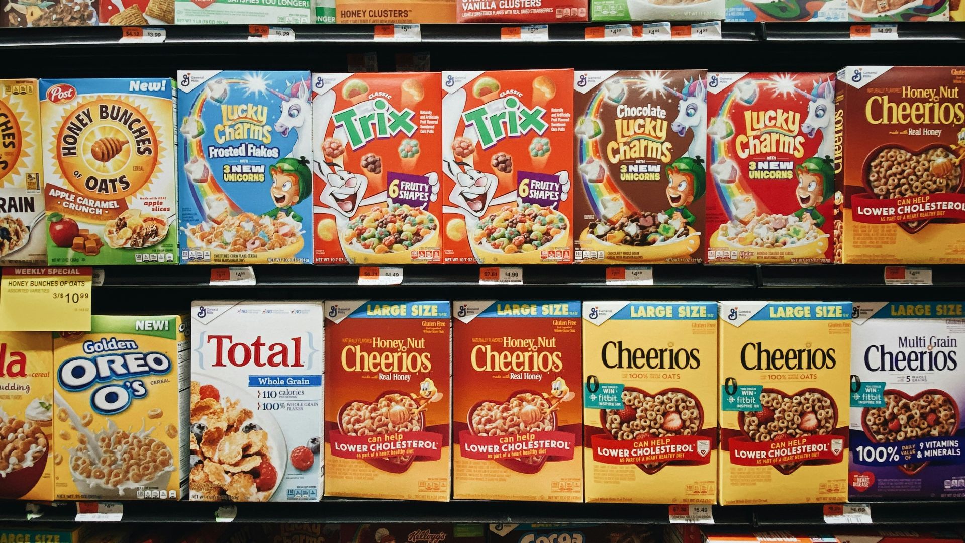 brown and red labeled boxes