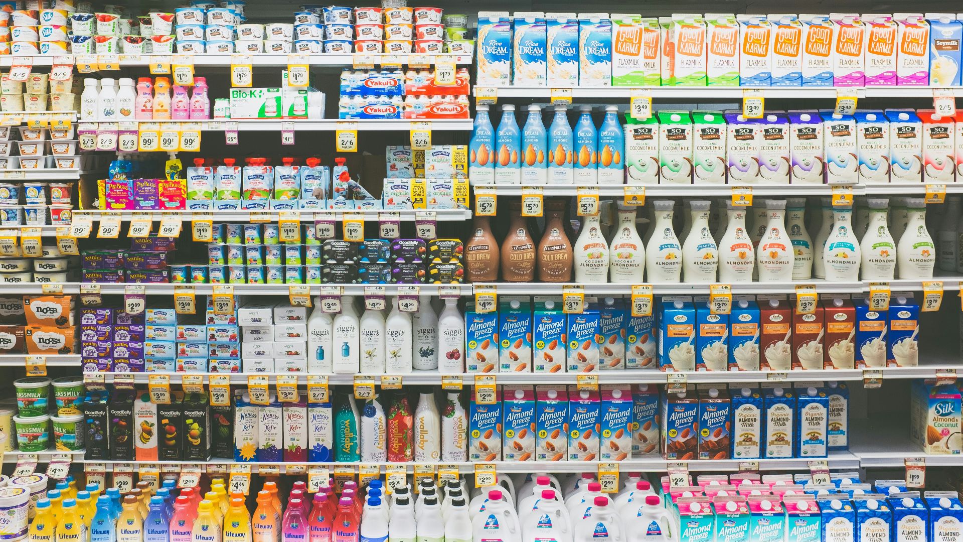 assorted drinks on white commercial refrigerator