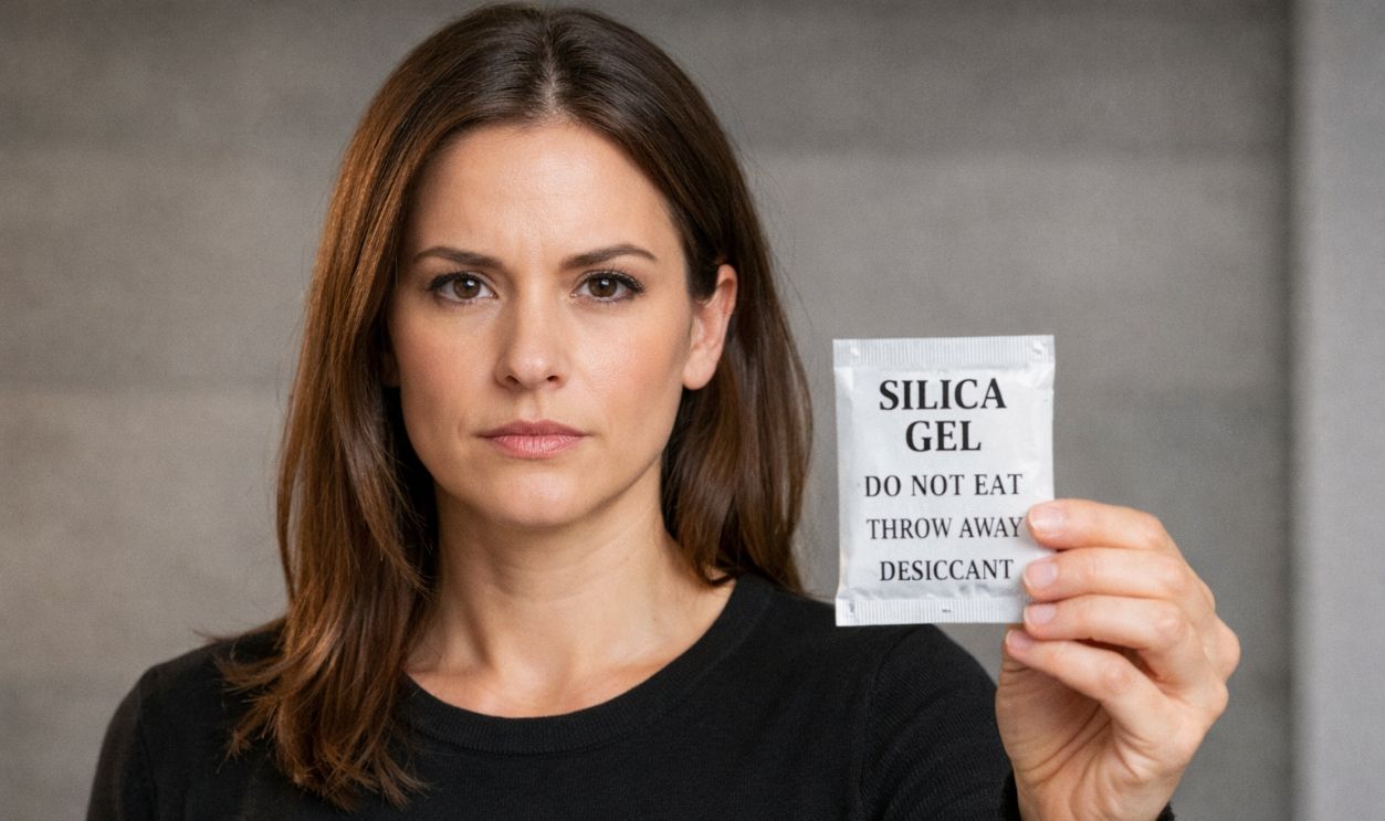 Woman with silica gel packet