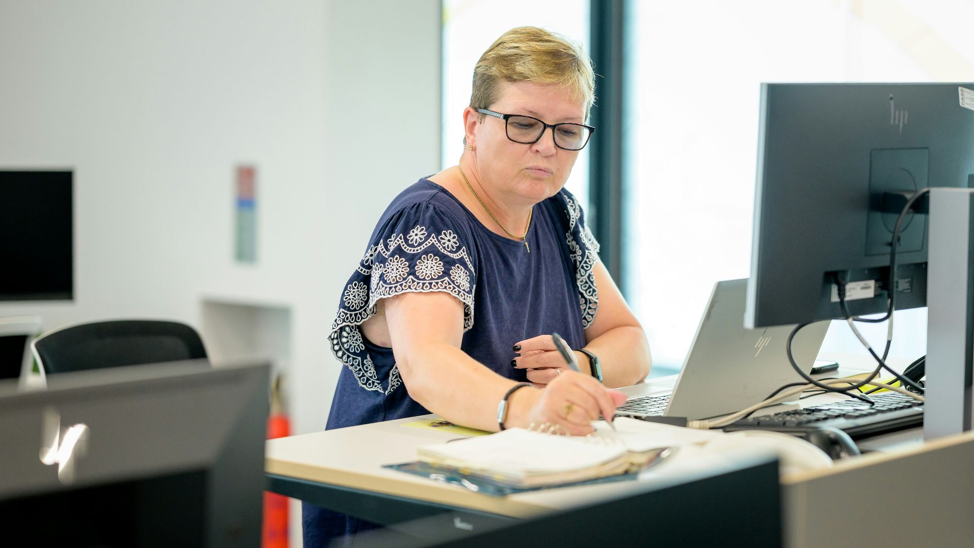 a person sitting at a desk