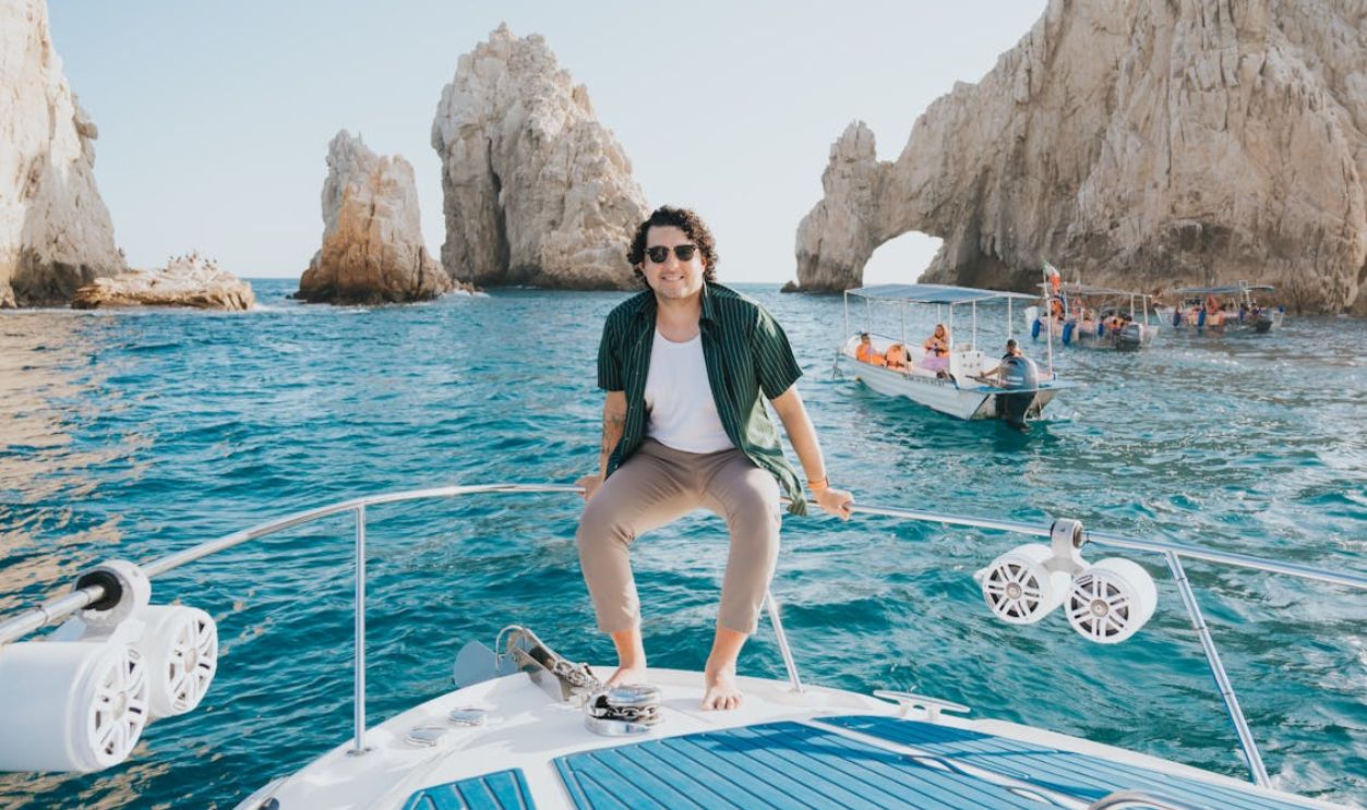 Man enjoying boat ride near Cabo San Lucas