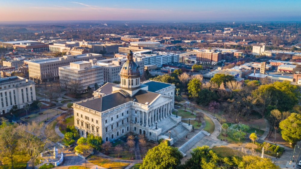 The image showcases a Vibrant urban scene of Columbia, South Carolina