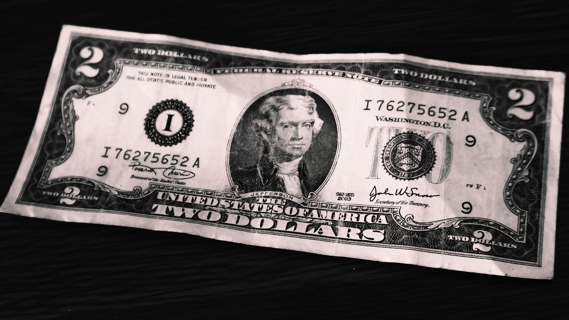 A united states two-dollar bill