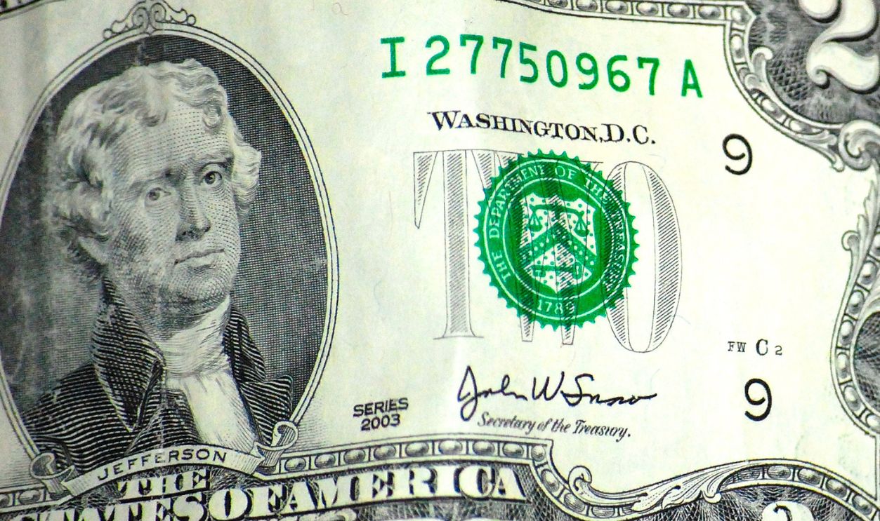 Close up of an U.S. two dollar bill Close up of an U.S. two dollar bill. 