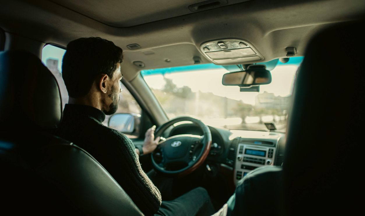 Driver navigating urban streets
