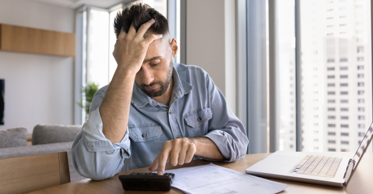 Worried tired freelance businessman