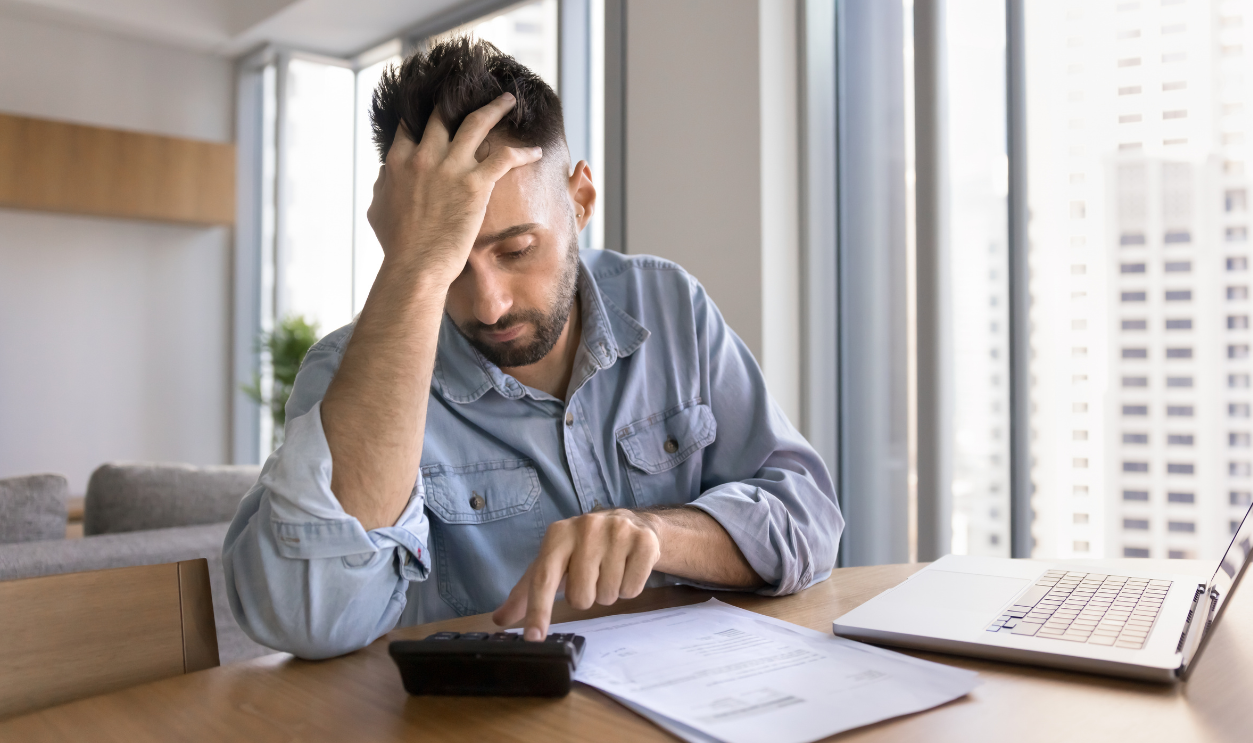Worried tired freelance businessman
