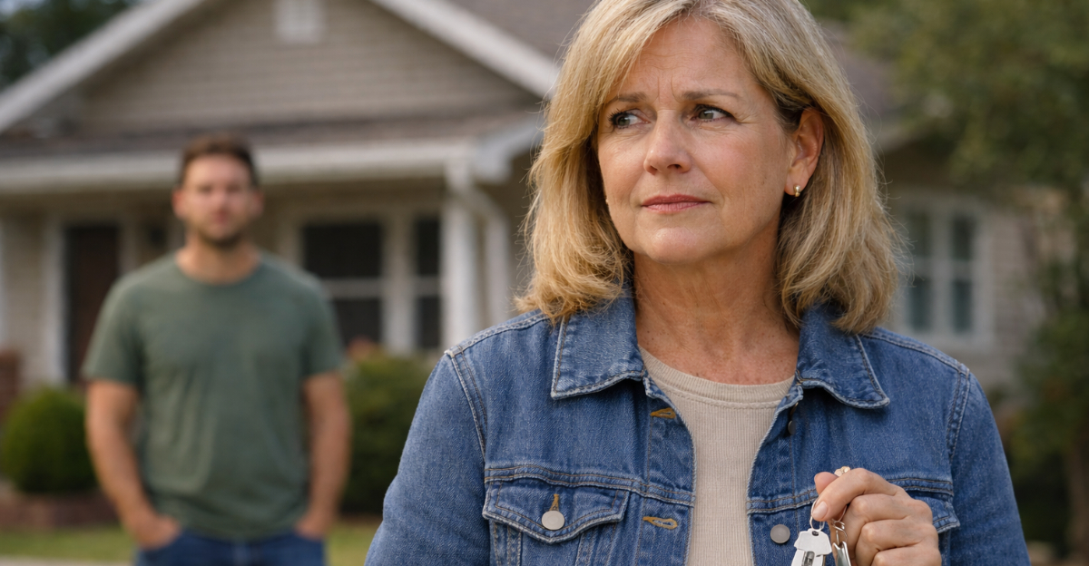 Woman holding keys outside home