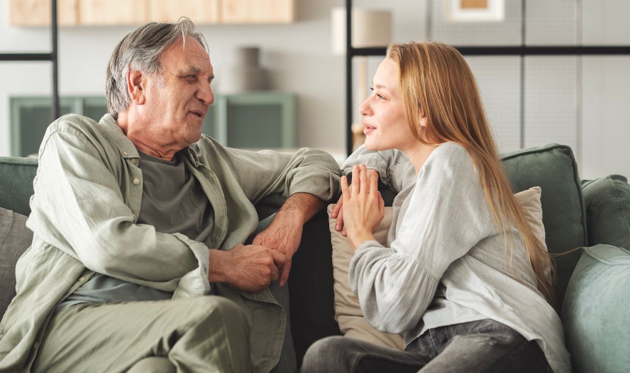Father and daughter are talking