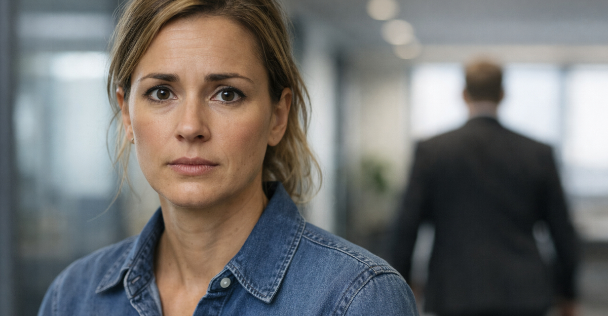 Woman Concerned in the office hallway