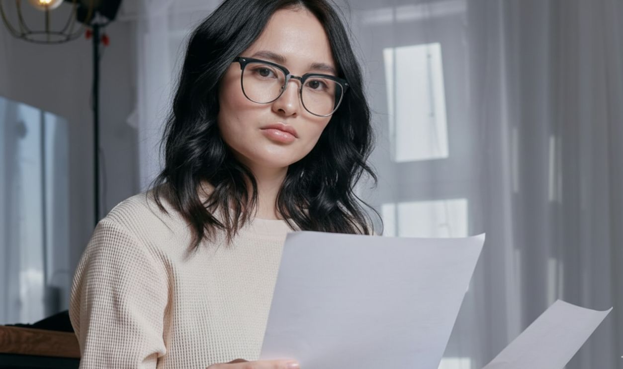 Worried woman holding papers