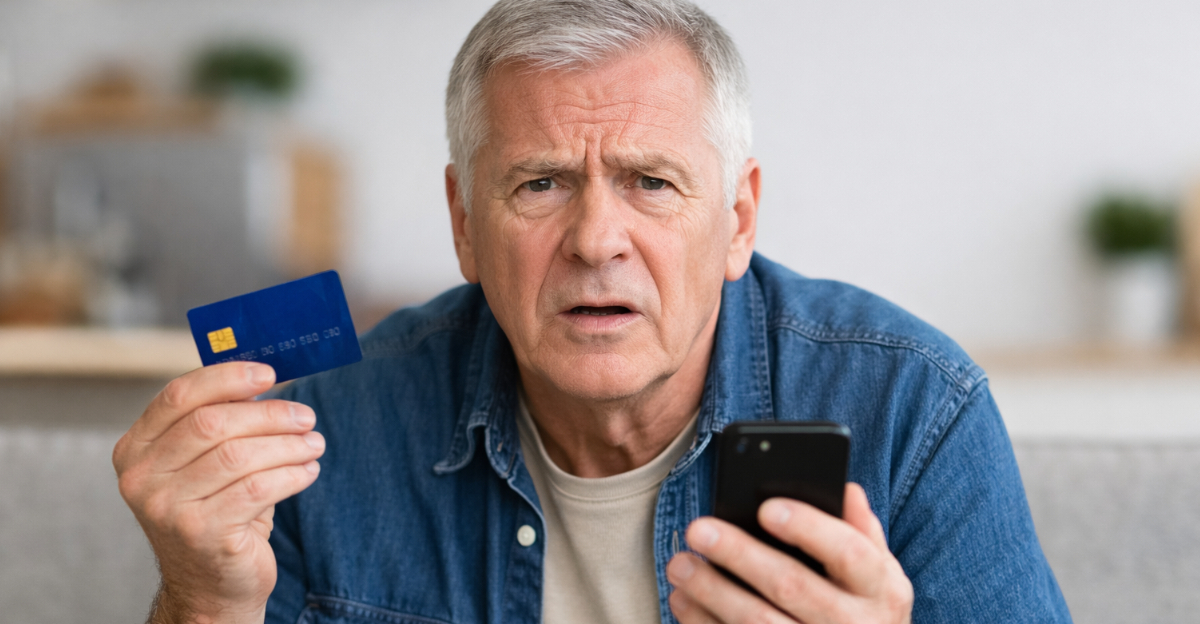 Older man frustration with technology and payments