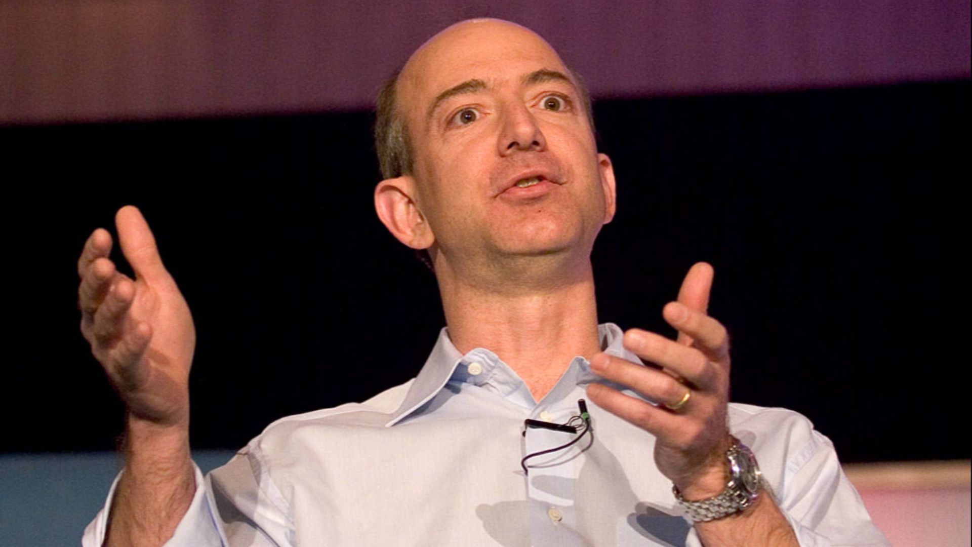 Amazon founder Jeff Bezos starts his High Order Bit presentation.