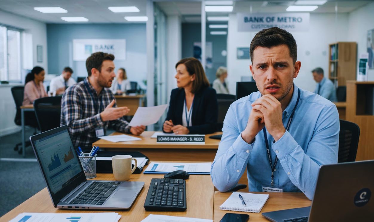 man worried bank loan