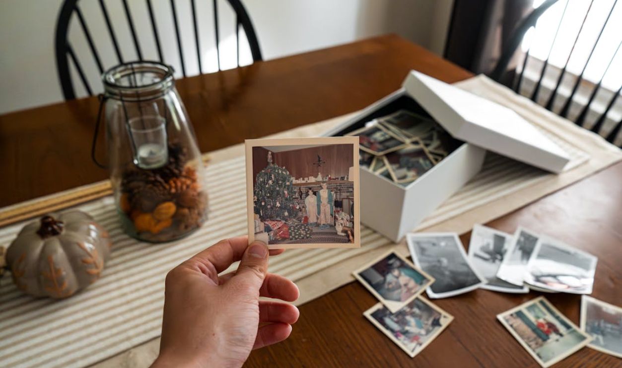 Vintage Family Photo Collection on a Table