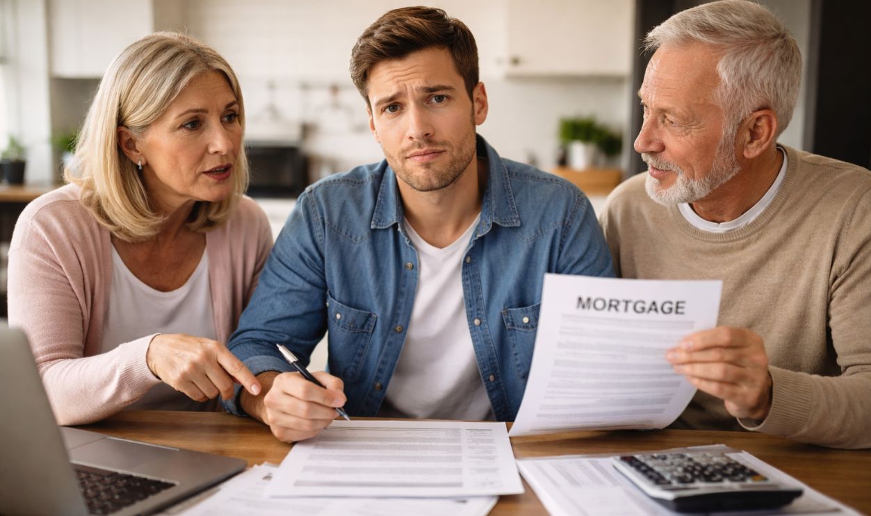 Family discussing about mortgage documents together