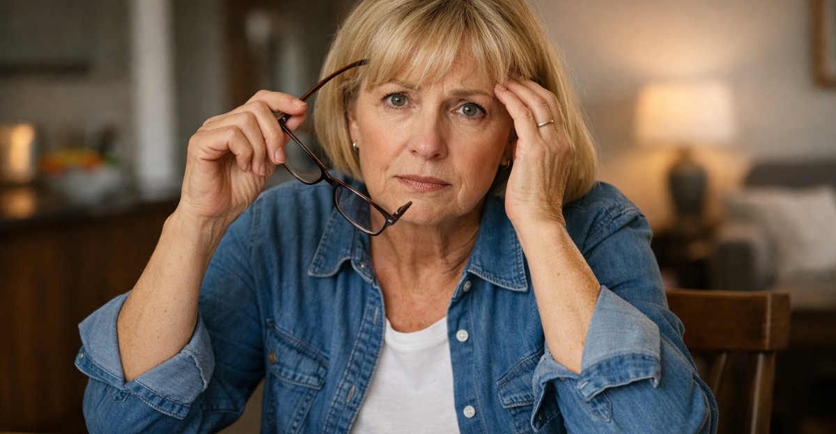 Older woman contemplating finances at home