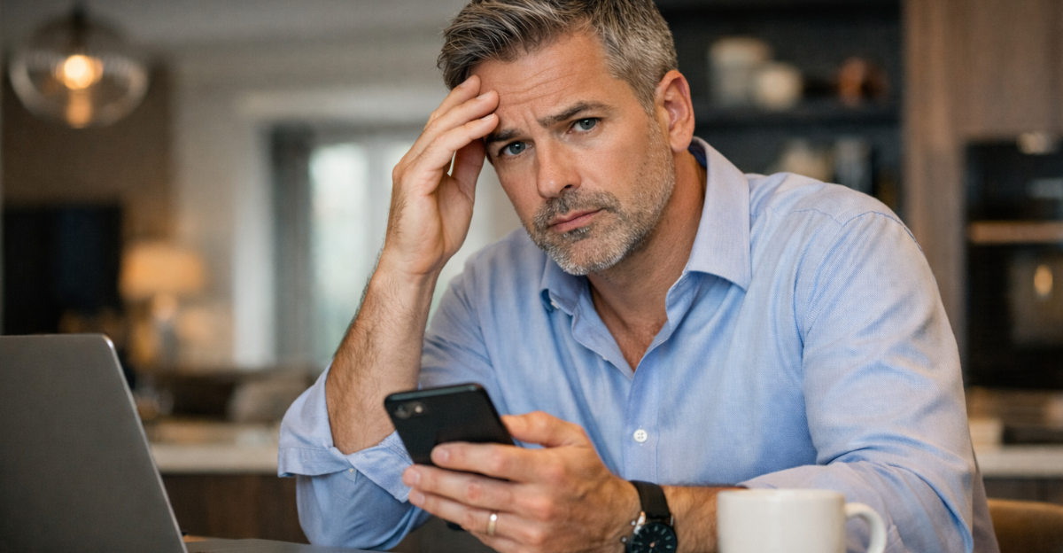 Worried Man Looking at phone
