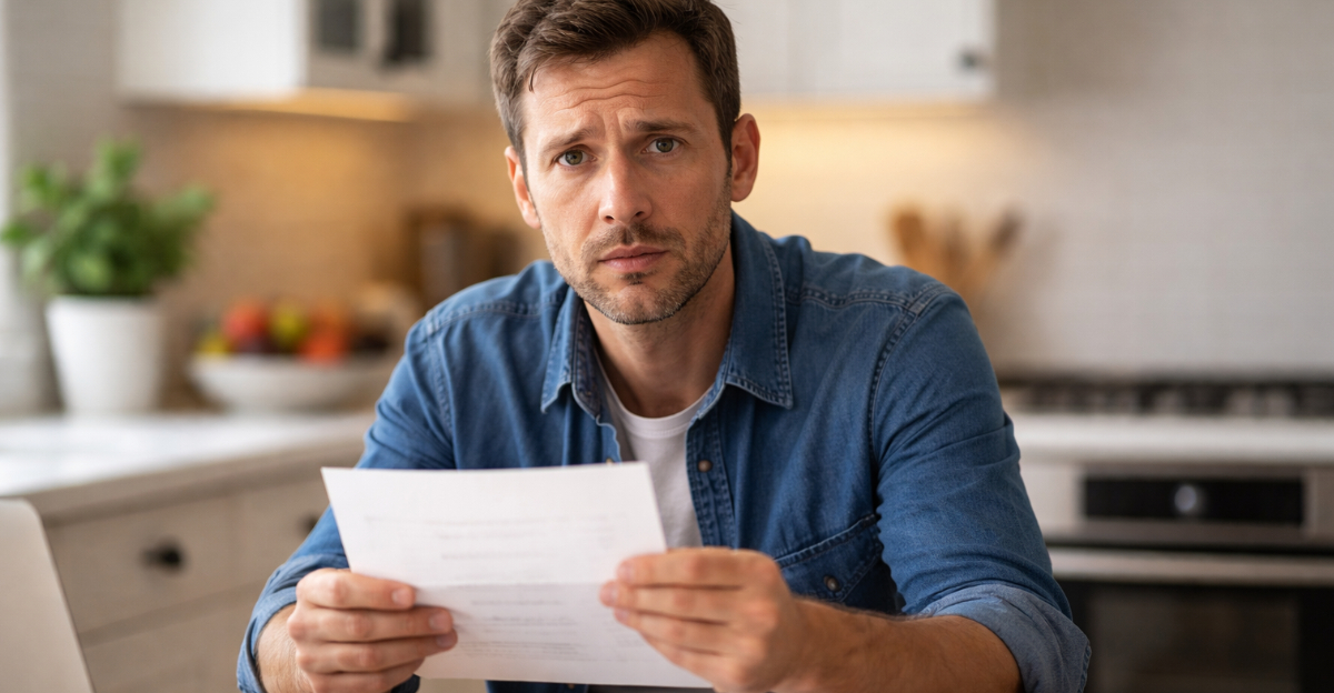 Worried man with official bank letter