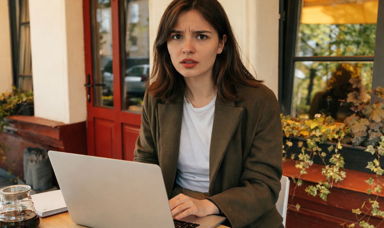 Woman Using Laptop While Drinking Coffee