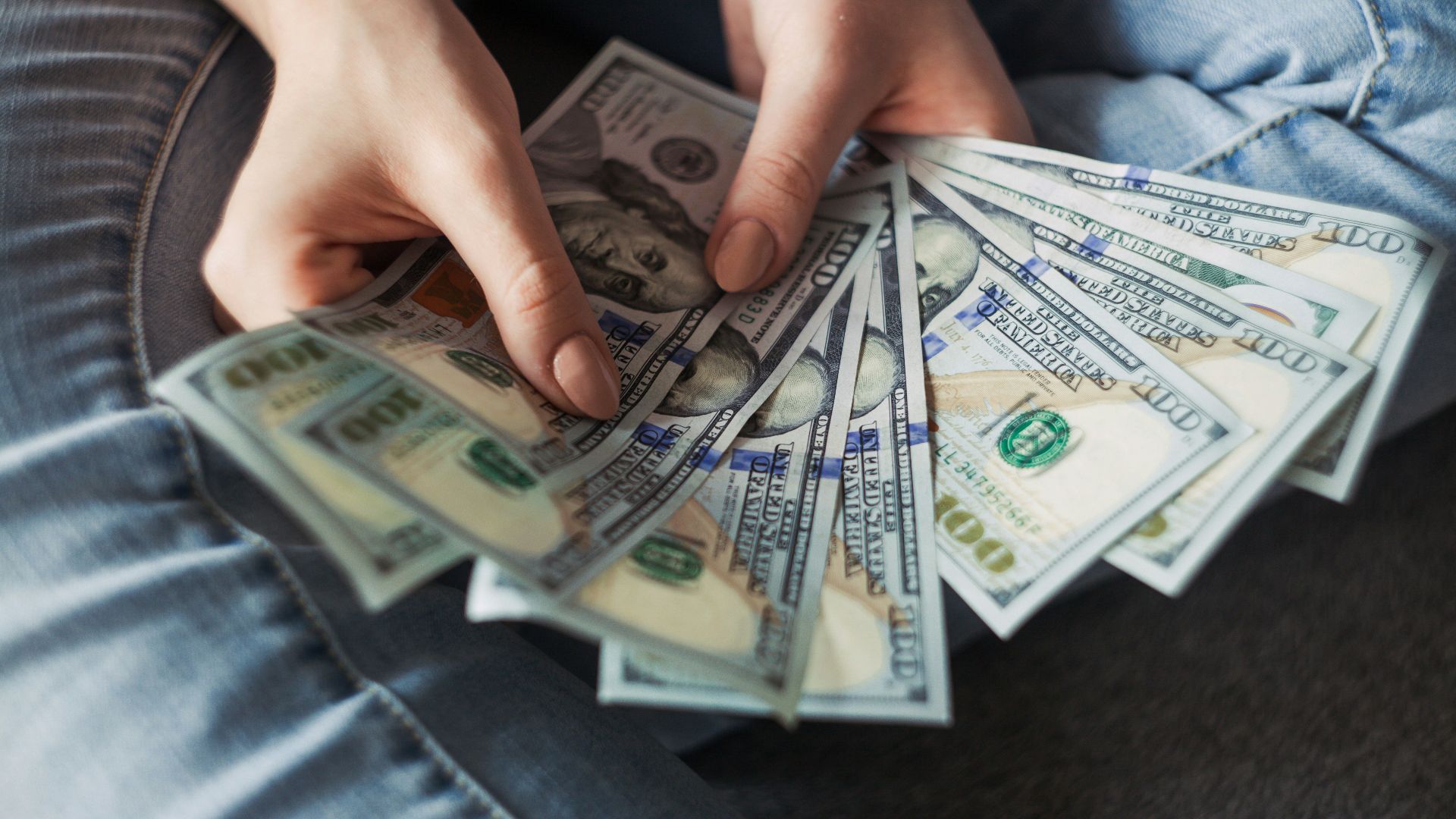 fan of 100 U.S. dollar banknotes